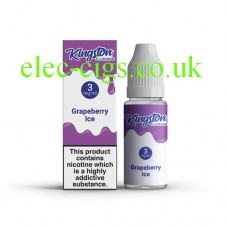 image shows a box and bottle containing Kingston 10 ML Grapeberry Ice E-Liquid