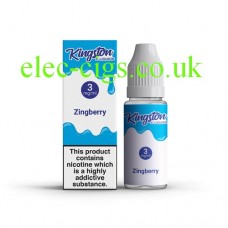 image shows a box and bottle containing Kingston 10 ML Zingberry E-Liquid