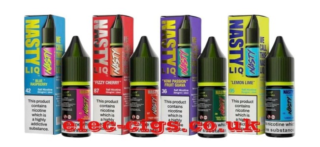 Image shows several of the flavours in the Nasty LIQ 10ML Salts Range