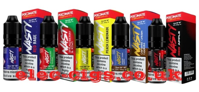 Image shows just 5 of the flavours availablee in the Nasty Juice Podmate Nicotine Salt E-Liquids range