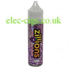 image shows a bottle of Zillions 50 ML Grape E-Liquid