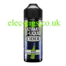 Image shows a bottle, on a white background, full of Apple Blackcurrant 100 ML Cider Range by Ultimate E-Liquid