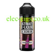 Image shows a bottle of Passion Fruit 100 ML Cider Range by Ultimate E-Liquid on a white background