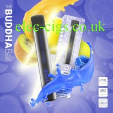 Image show a Kiwi Berry Lemonade 600 Puff Disposable Vape by Buddha Bar in a much stylised form