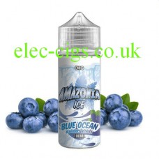 image shows a bottle of Amazonia Ice 100 ML E-Liquid Blue Ocean