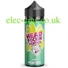 Image shows a bottle of Head Fockin Menthol 70-30 Mint Menthol E-Liquid