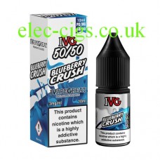 image shows a box and bottle of IVG Blueberry Crush 10 ML E-Liquid