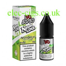 image shows a box and bottle of IVG Neon Lime 10 ML E-Liquid