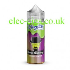 Image of a purple and green labelled bottle with the picture of a man with hat, glasses and a beard containing Kingston 100 ML Zingberry Range 70-30 Grape Zingberry E-Liquid