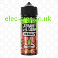 Image is of a bottle of Strawberry Kiwi 100 ML Ice Lolly Range by Ultimate E-Liquid on a white background