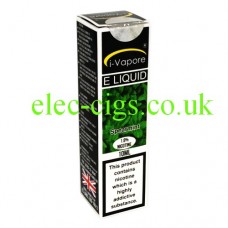 Image shows a box, mainly green in colour containing a bottle of Spearmint E-Liquid by iVapore
